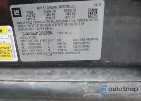 2016 Chevrolet Traverse 1Lt from USA, damaged, VIN 1GNKVGKD1GJ327604